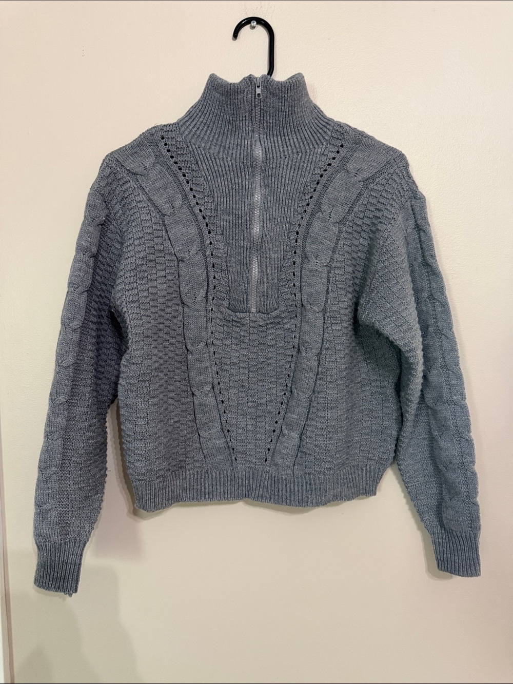 SHEIN Gray Half-Zip Cable Knit Sweater size XS - Picture 3 of 4